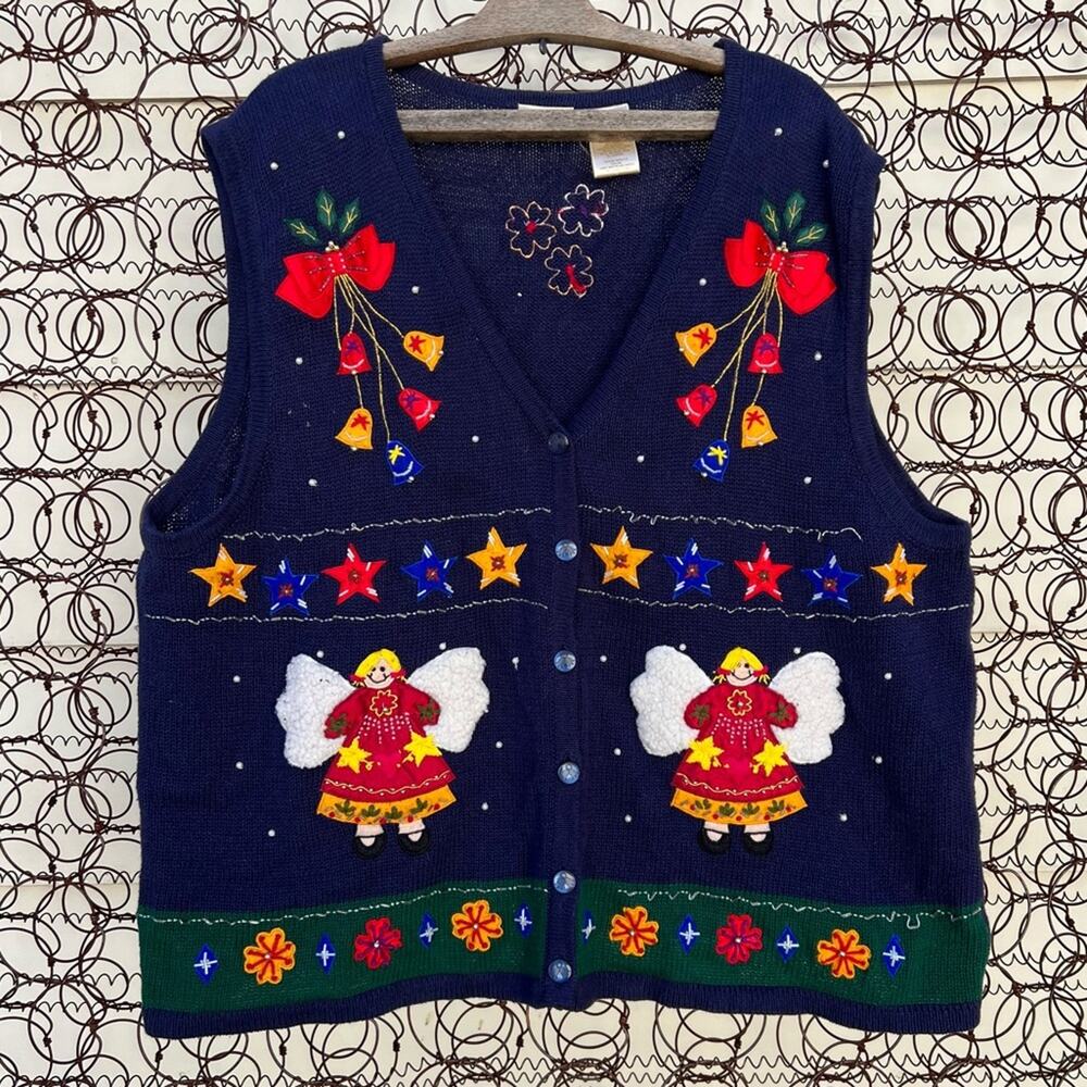 Vintage Angels Ugly Christmas Holiday Sweater Vest  Volup Plus Size 26W